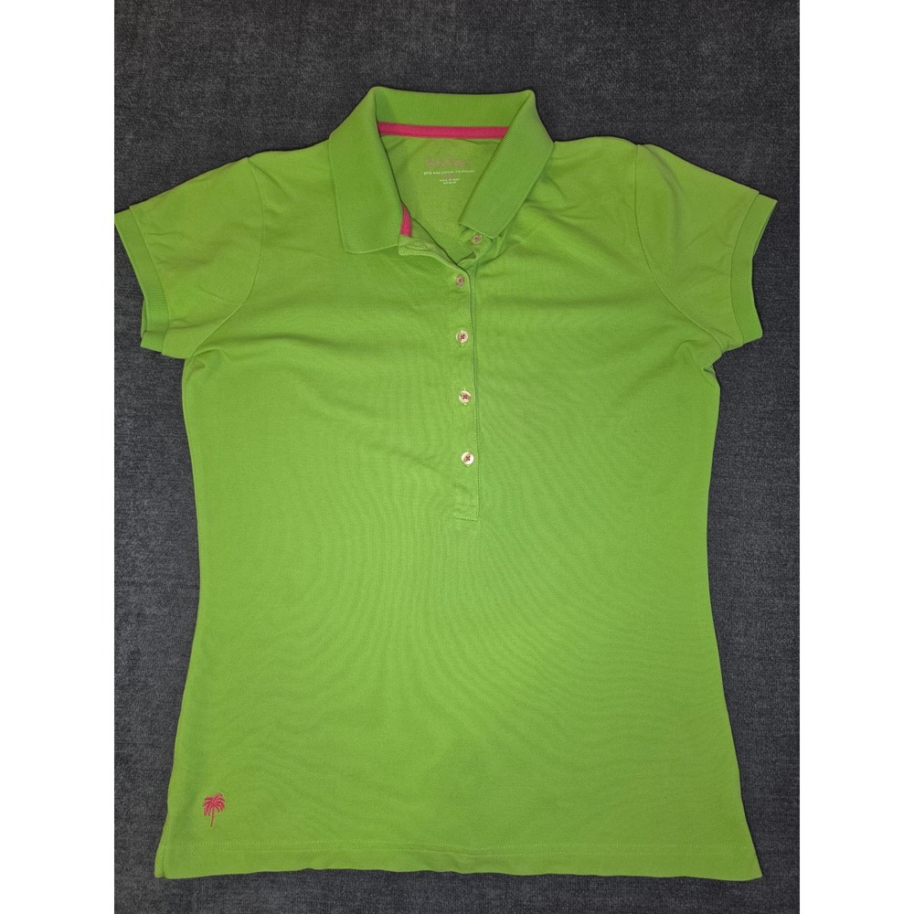 Lilly Pulitzer Womens Lime Green Palm Tree Embroidered Pima Cotton Polo Shirt L